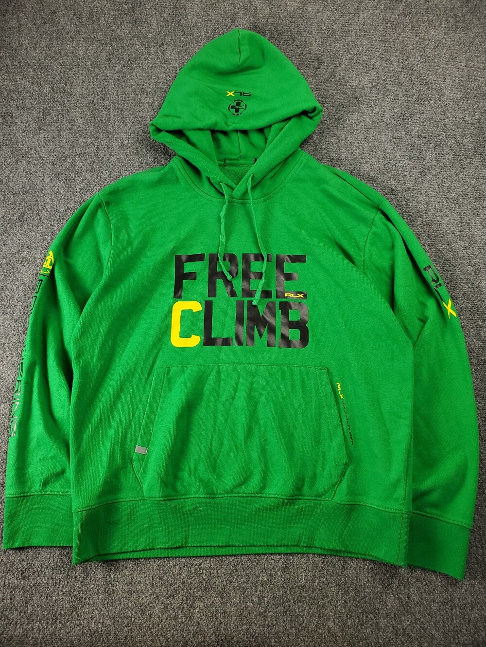 RLX Ralph Lauren Free Climb Graphic Hoodie XL Relaxed Green Yellow Black Golf